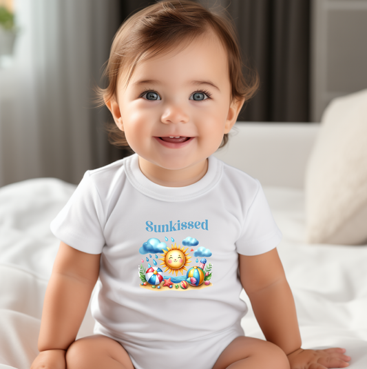 Sunkissed Infant Bodysuit with Cute Sun and Beach Theme- NB-24 Months