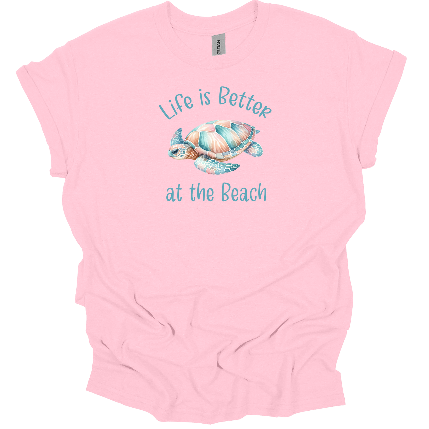 Life is better at the beach t-shirt - cute turtle design - Gildan beach tee