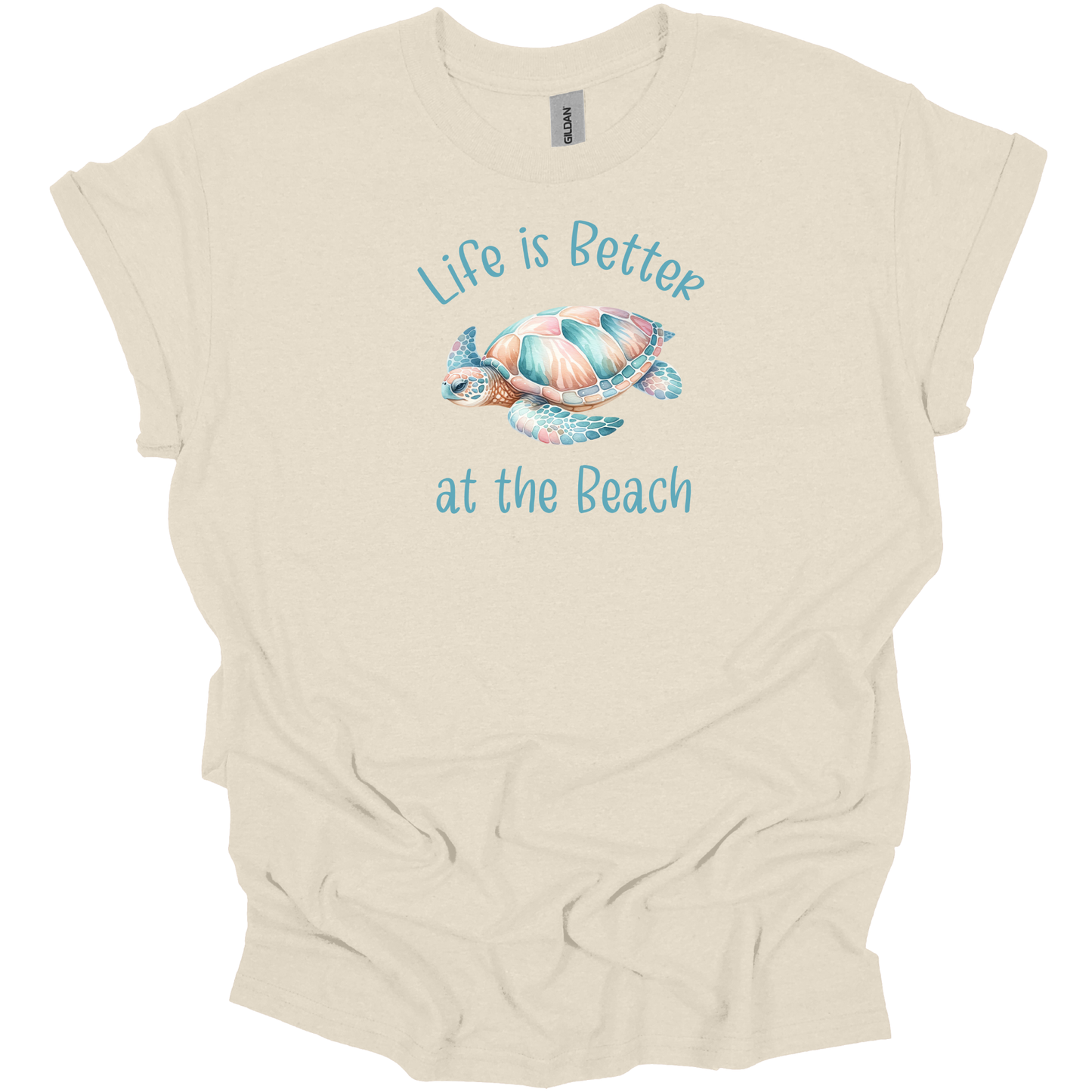 Life is better at the beach t-shirt - cute turtle design - Gildan beach tee