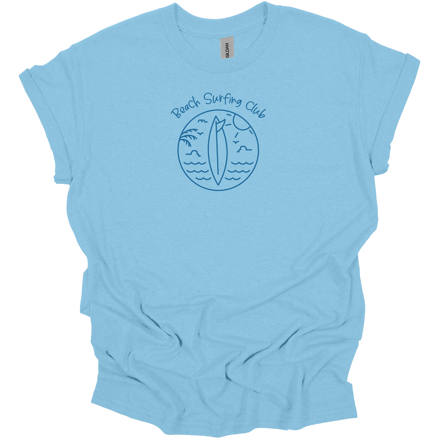 Beach Surfing Club t-shirt - minimalist surfboard t-shirt - Gildan surf tee