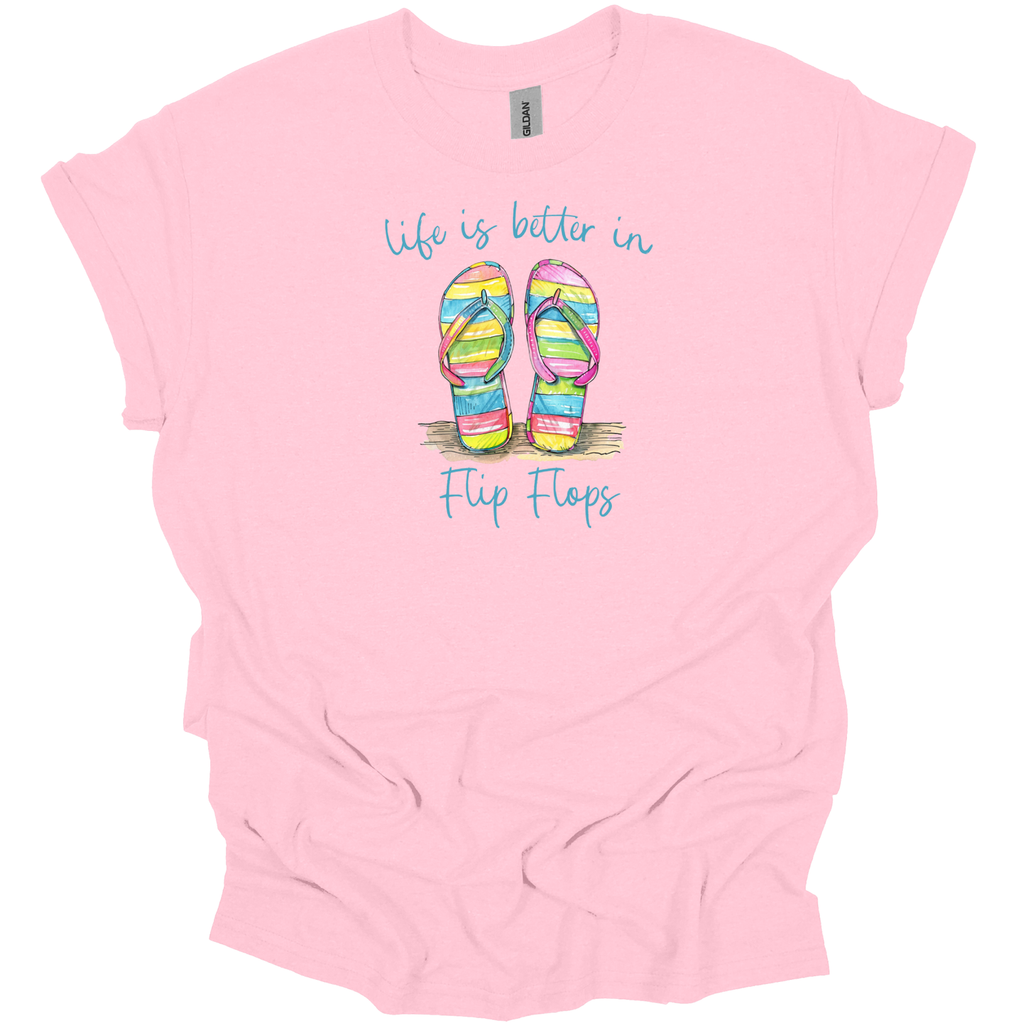 Life is better in flip flops t-shirt - colorful Gildan tee - summer vibes shirt