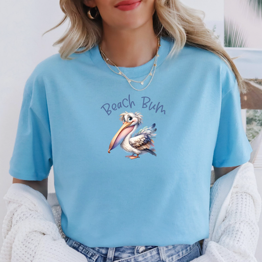 Beach Bum t-shirt - cute pelican t-shirt - Gildan beach shirt