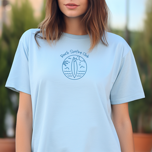 Beach Surfing Club t-shirt - minimalist surfboard t-shirt - Gildan surf tee