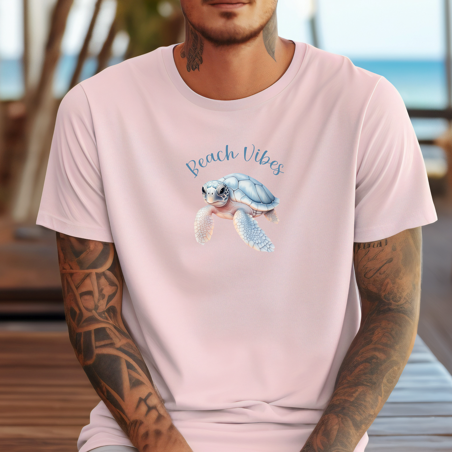 Beach vibes t-shirt - pastel sea turtle t-shirt - Gildan beach tee