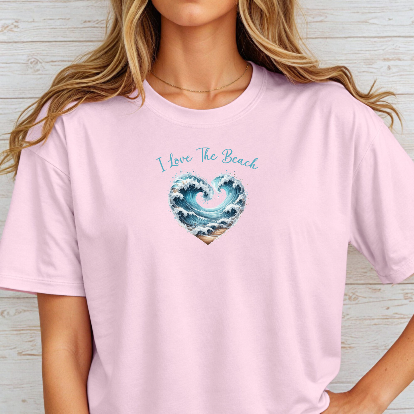 I love the beach t-shirt - ocean wave heart design - Gildan beach tee