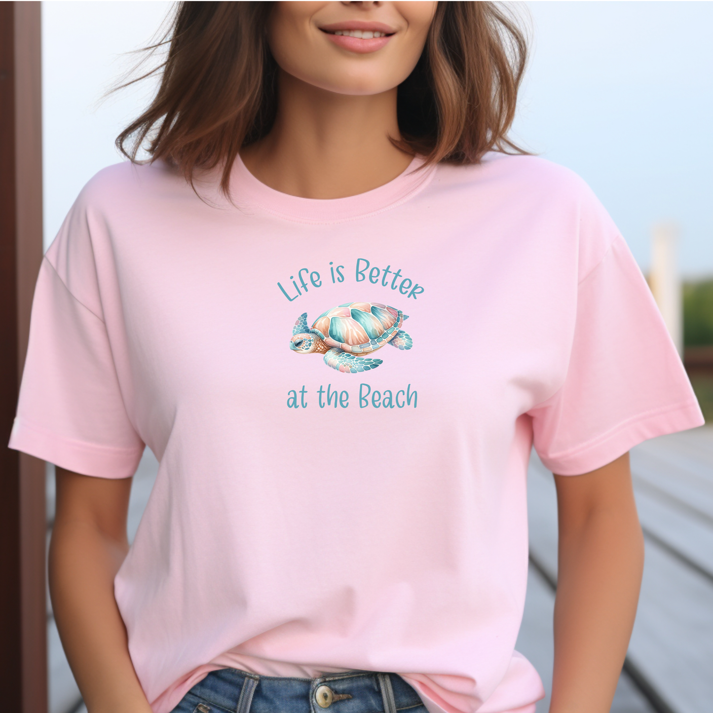 Life is better at the beach t-shirt - cute turtle design - Gildan beach tee