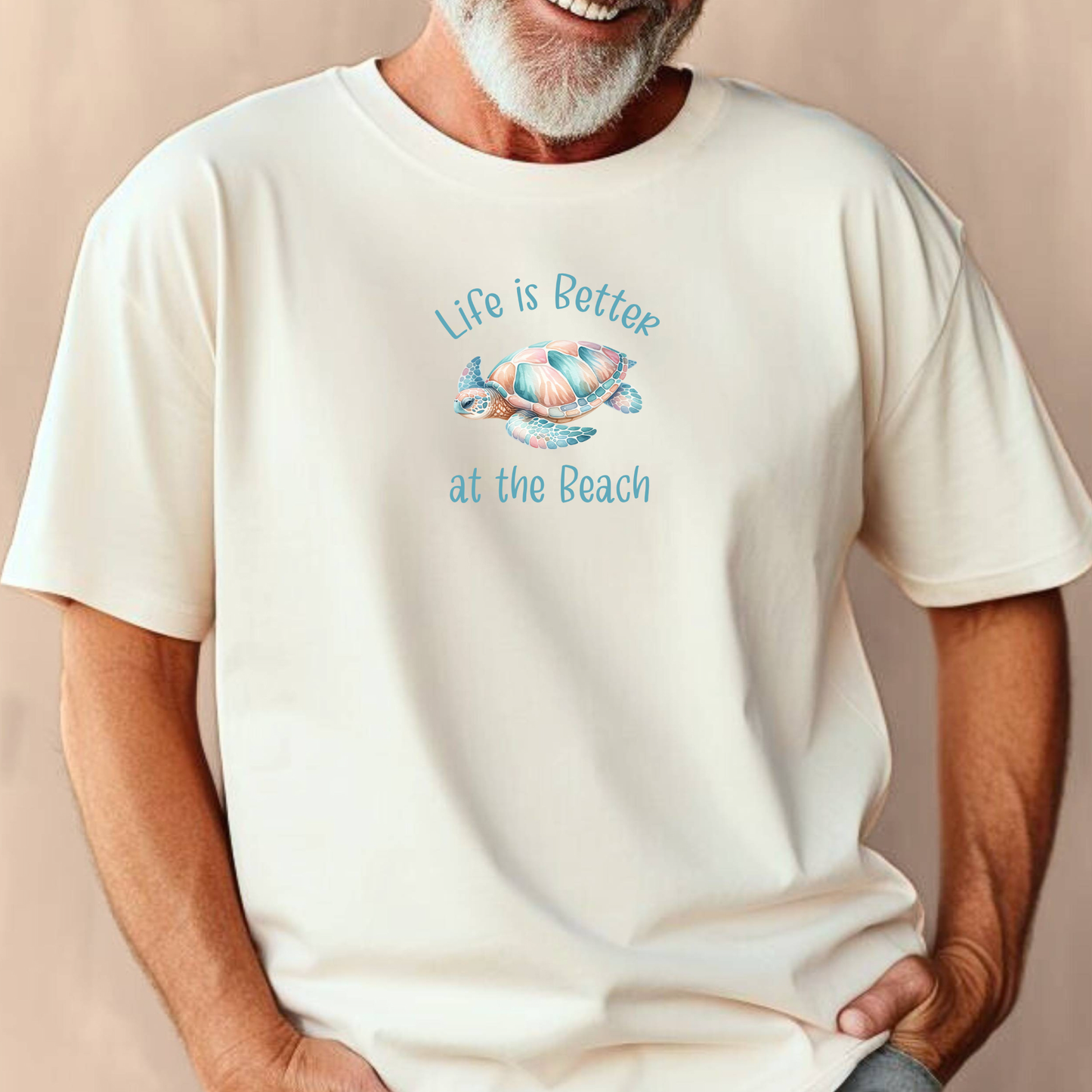 Life is better at the beach t-shirt - cute turtle design - Gildan beach tee