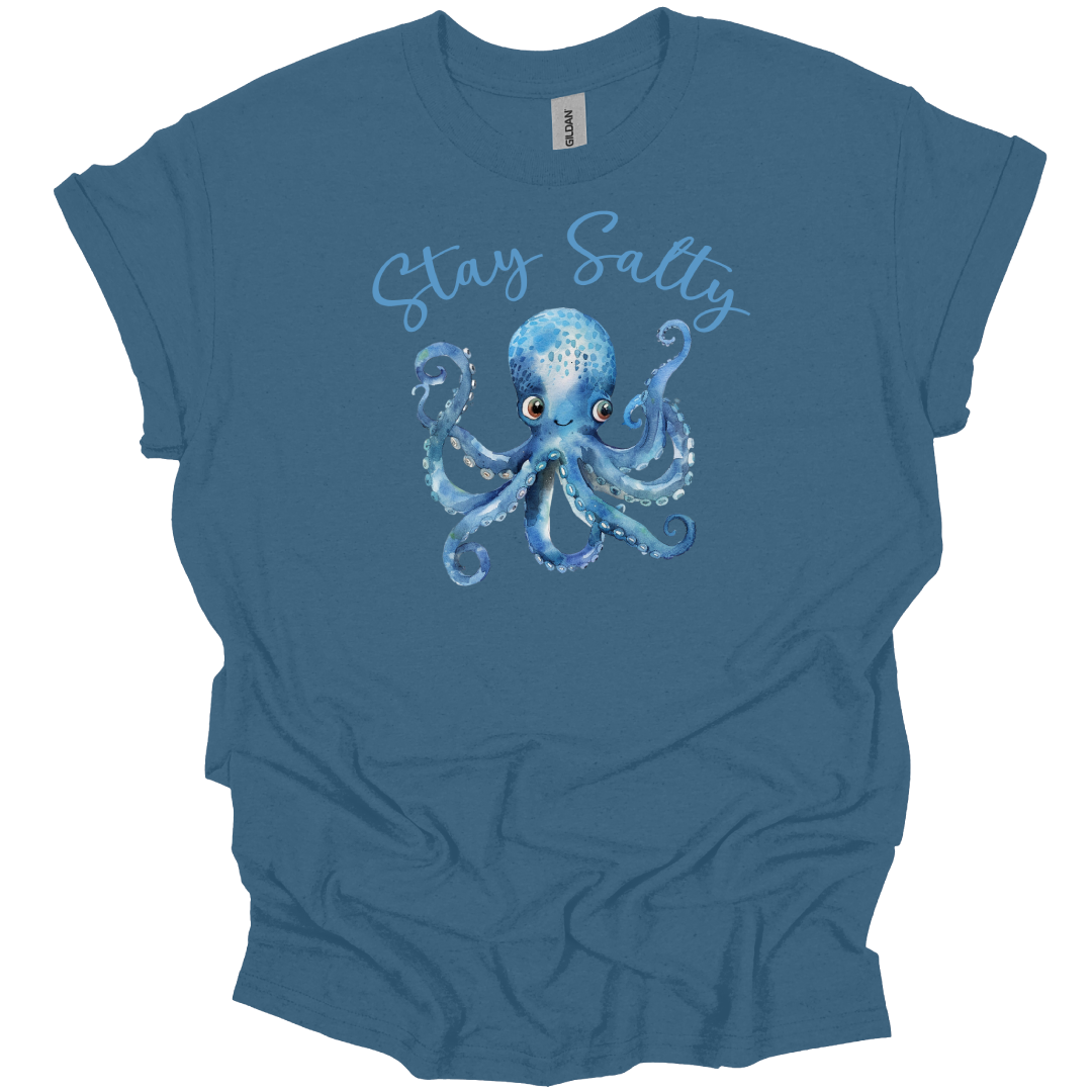 Stay Salty T Shirt - Octopus Design - Summer Beach Tee - Gildan