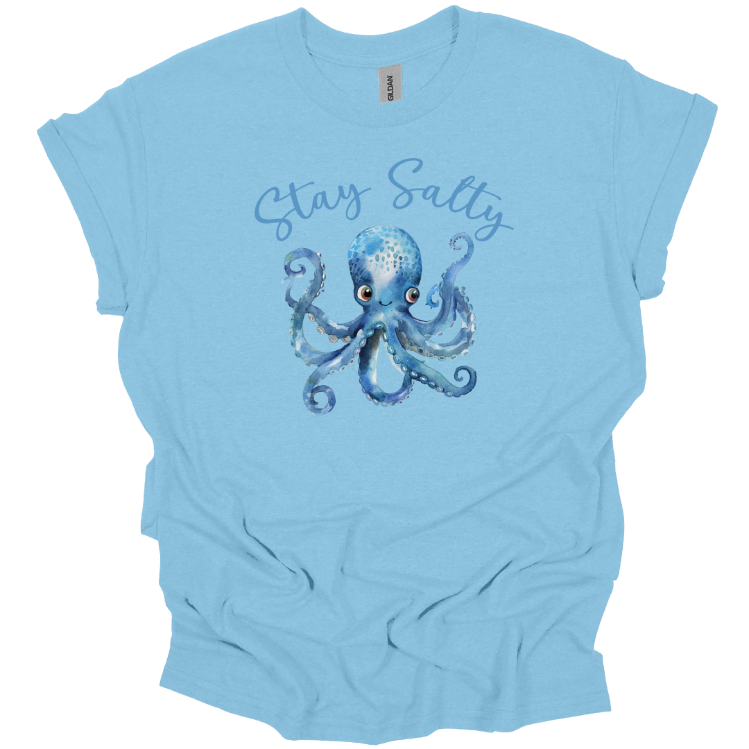 Stay Salty T Shirt - Octopus Design - Summer Beach Tee - Gildan