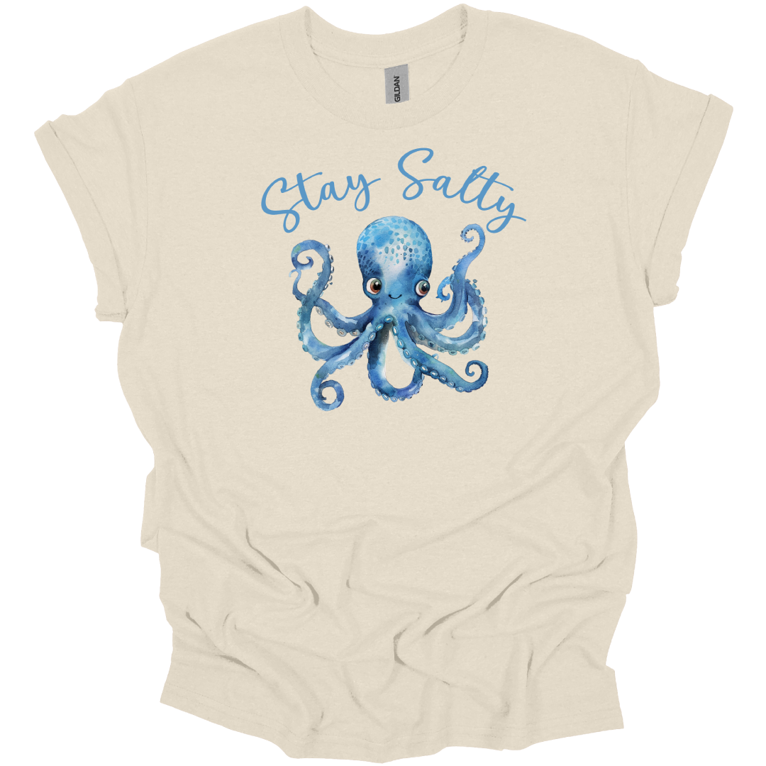 Stay Salty T Shirt - Octopus Design - Summer Beach Tee - Gildan