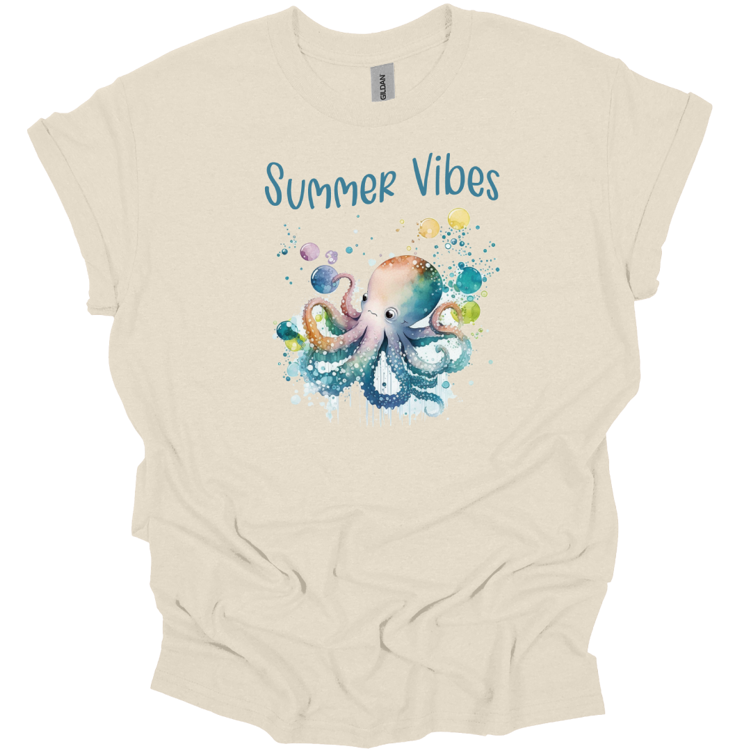 Summer Vibes T Shirt -  Beach Inspired  Octopus - Gildan Tee